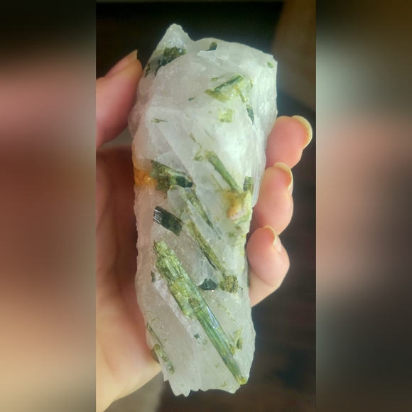 Raw Green Tourmaline in Quartz Crystal - Picture 2 of 10